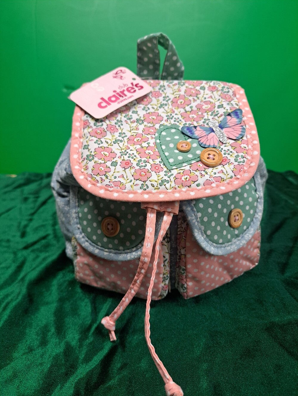 Claire's Pink & Mint Polka Dot Floral Mini Backpack